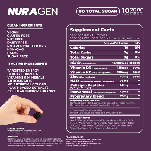 NuraGen Berry Bliss Gummies | Collagen + Biotin + NAD+