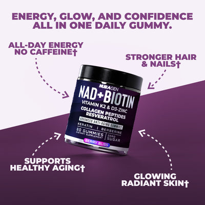 NuraGen Berry Bliss Gummies | Collagen + Biotin + NAD+