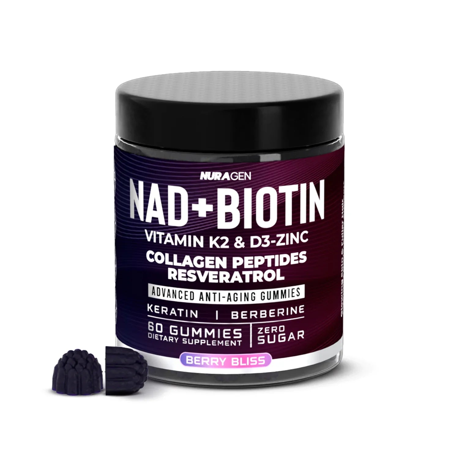 NuraGen NAD+ Biotin Collagen Gummies for Glowing Skin and Strong Hair