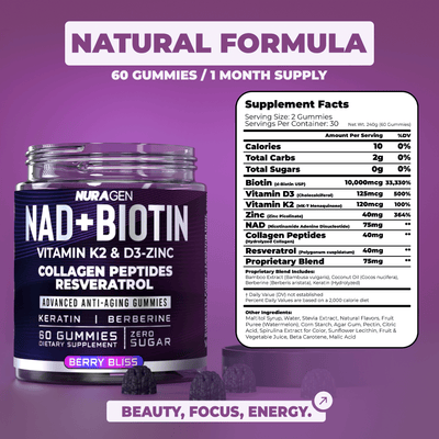 NuraGen Berry Bliss Gummies | Collagen + Biotin + NAD+
